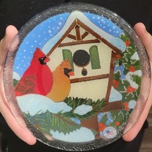 Peggy Karr Cardinals Glass Decor Plate